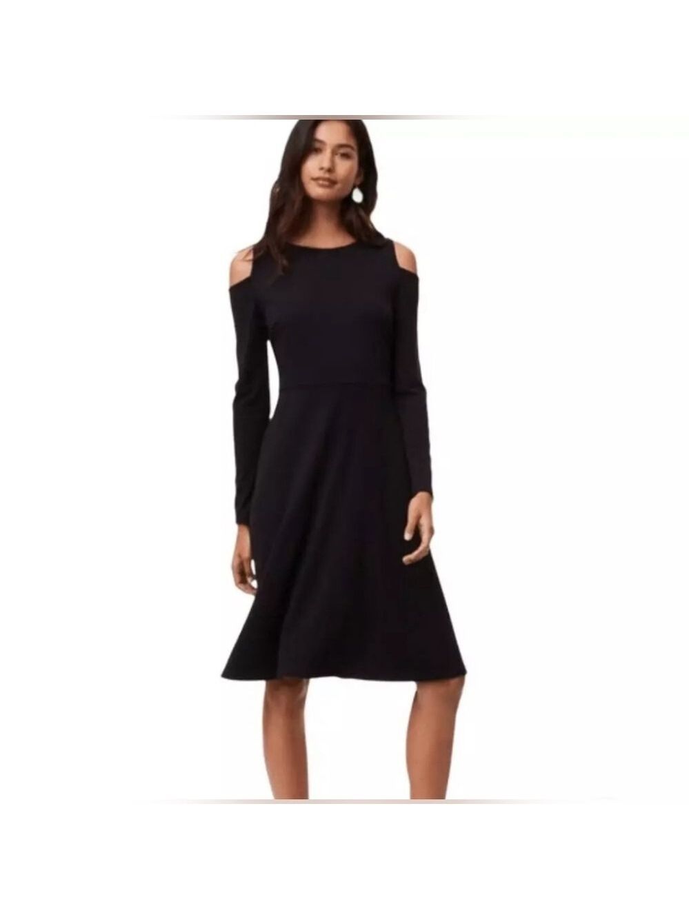 LOFT - Black Cold Shoulder Dress – Long Sleeve - A-Line Dress